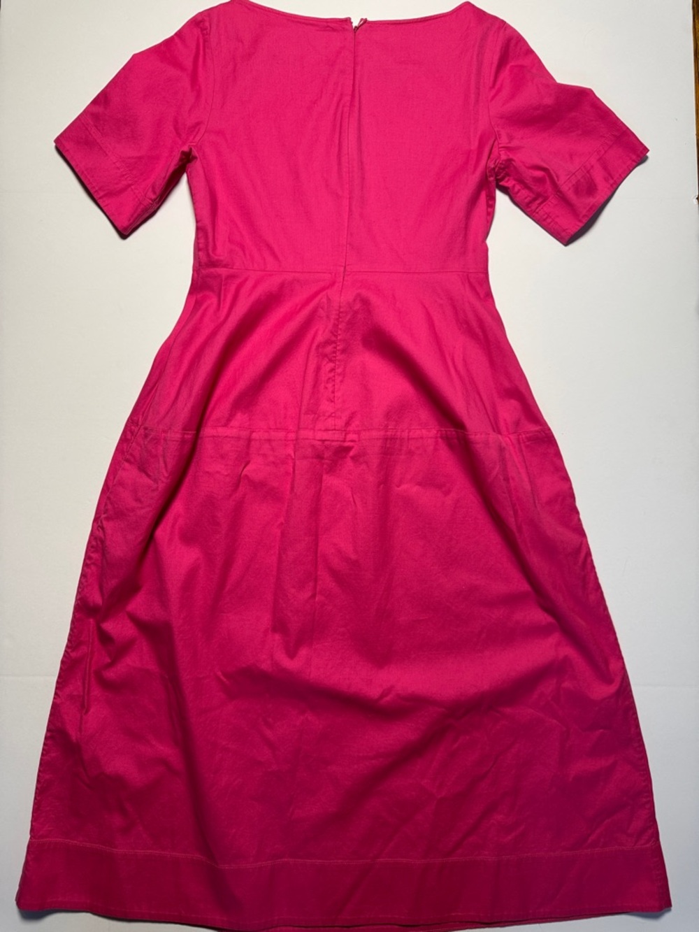 COS Day Dress 100% Cotton Bright Pink Fit and Flare‎ Midi Dress Scoop Neck 6 - Picture 10 of 13